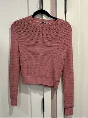 Crewneck Open-Knit Sweater in Dusty Pink